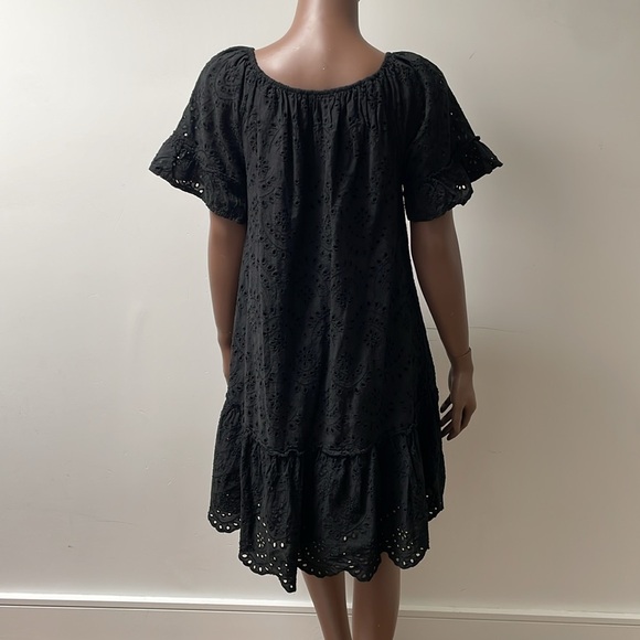 Valentina Naldi Embroidered Eyelet Mini Dress Shortsleeve Cotton Black Small S - Picture 6 of 11